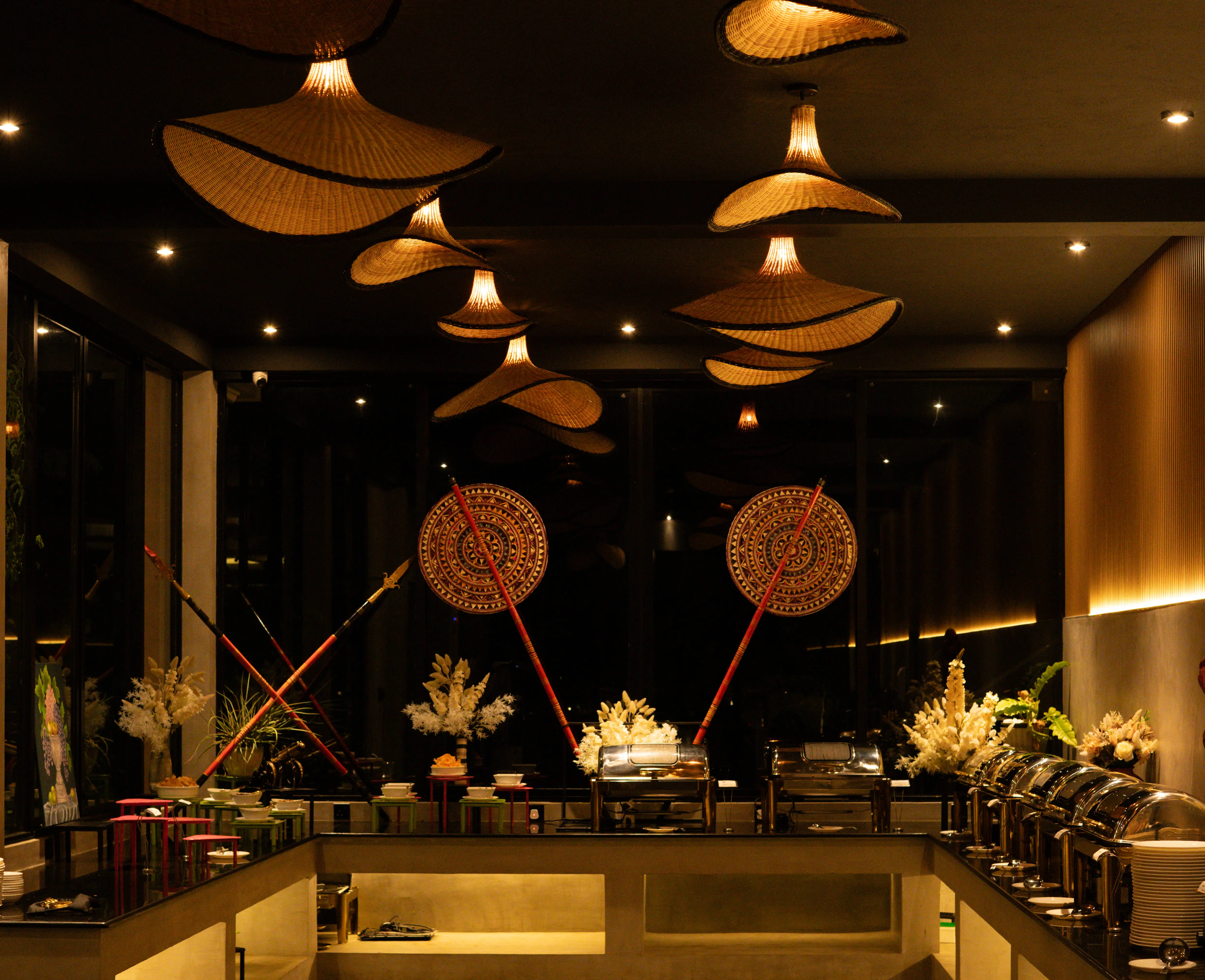 Elegant wedding buffet with floral decor